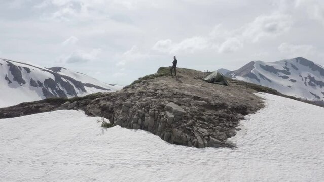 Wild camping on top of mountain in extreme wilderness area