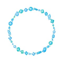 水彩の水色宝石リース・フレームセット　ラスター素材