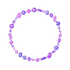 水彩の紫色宝石リース・フレームセット　ラスター素材