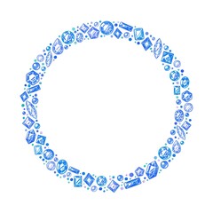 水彩の青色宝石リース・フレームセット　ラスター素材