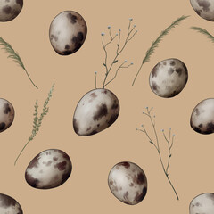 nature sketch small spotted quail eggs among field plants digital drawing pattern 1