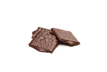 Dark chocolate candies isolated on white background.