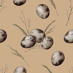 nature sketch small spotted quail eggs among field plants digital drawing pattern 3
