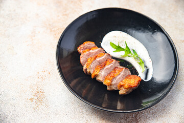 duck breast fried poultry meat second course healthy food fresh portion healthy meal food diet snack on the table copy space food background rustic top view keto or paleo diet