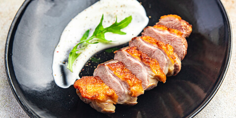 duck breast fried poultry meat second course healthy food fresh portion healthy meal food diet snack on the table copy space food background rustic top view keto or paleo diet