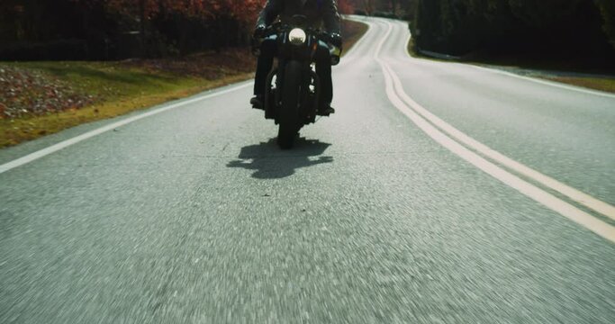 Motorcycle Driving in Fall Leaves Slow Motion 4K