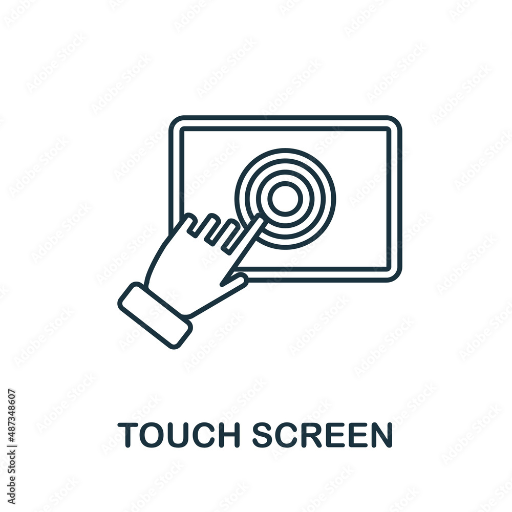 Poster touch screen icon. line element from technology collection. linear touch screen icon sign for web de