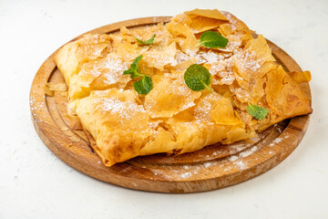 Greek bougatsa sweet pastries made from filo dough.