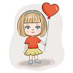 Cute little girl with balloon heart. Vector illustration baby
