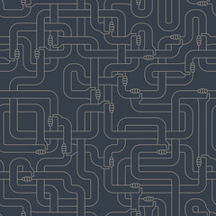 Vector line seamless texture. Twisted hands holding each other. Blue background.