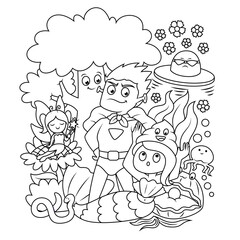 Coloring book pages for kids . cute cartoon monster collection