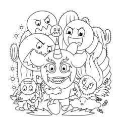Coloring book pages for kids . cute cartoon monster collection