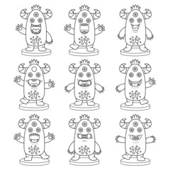 Coloring book pages for kids . cute cartoon monster collection