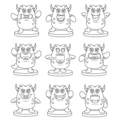 Coloring book pages for kids . cute cartoon monster collection