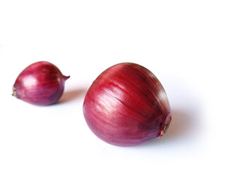 two red onions isolated on white background