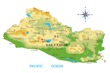 El Salvador highly detailed physical map - 487350465