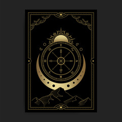 Wheel of fortune with sacred geometry sun moon