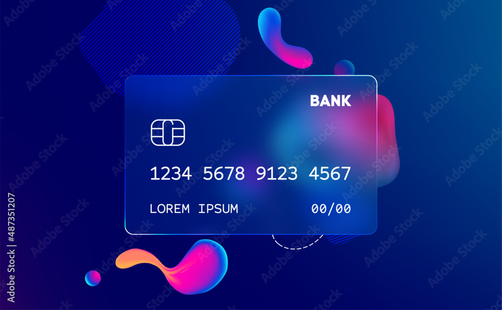 Wall mural glass morphism credit card template. plastic rectangle of transparent plastic with blur effect. liqu