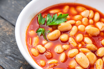 bean tomato sauce beans second course healthy food fresh portion healthy meal food diet snack on the table copy space food background rustic keto or paleo diet veggie vegan or vegetarian food