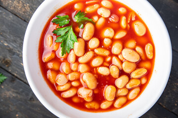 bean tomato sauce beans second course healthy food fresh portion healthy meal food diet snack on the table copy space food background rustic keto or paleo diet veggie vegan or vegetarian food