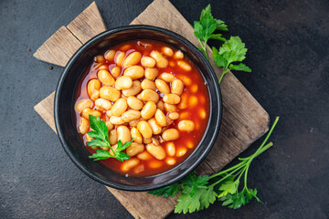 bean tomato sauce beans second course healthy food fresh portion healthy meal food diet snack on the table copy space food background rustic keto or paleo diet veggie vegan or vegetarian food