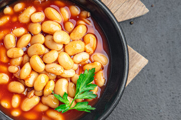 bean tomato sauce beans second course healthy food fresh portion healthy meal food diet snack on the table copy space food background rustic keto or paleo diet veggie vegan or vegetarian food