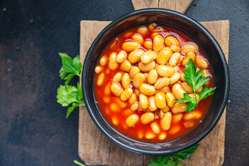 bean tomato sauce beans second course healthy food fresh portion healthy meal food diet snack on the table copy space food background rustic keto or paleo diet veggie vegan or vegetarian food