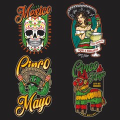Fototapeta na wymiar Bright Mexican colorful stickers set