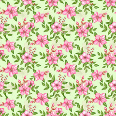 Floral watercolor pattern with pink cherry blossom