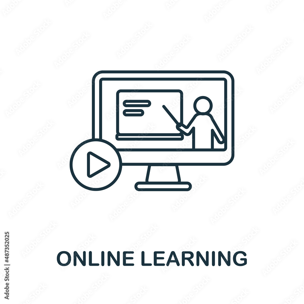 Aufkleber online learning icon. line element from university collection. linear online learning icon sign for 