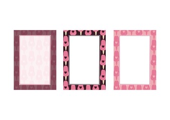 Rectangular frames with pink popsicle ice cream for postcards, invitations, letters.