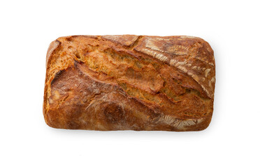 Loaf of bread isolated on white background. Home-made bread.