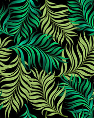 Jungle vector pattern with tropical leaves.Trendy summer print. Exotic seamless background.