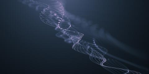 Abstract colorful digital particles wave with bokeh and light background, 3d render wave line dot background, line wave light glowing effect particular background, landing page