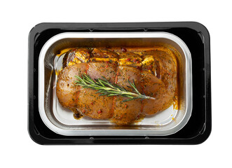 turkey roulade in black plastic tray