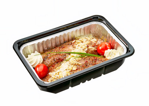 Turkey tenderloin filet with spices in plastic tray