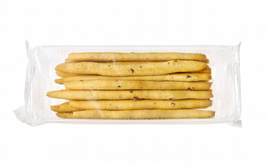 Delicious Italian bread sticks in plastic