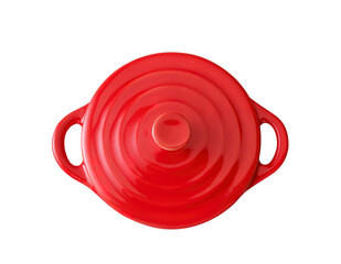 red cast iron enamel frying pan. Dutch oven, isolated on white