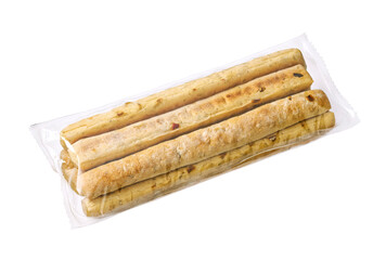 Delicious Italian bread sticks in plastic