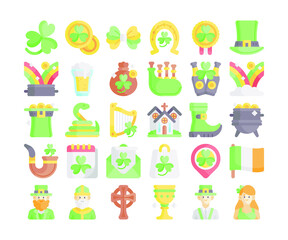 Simple set of 30 St Patrick's Day icon in detailed flat style