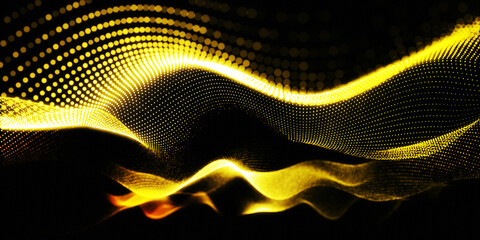 Abstract gold shiny wave design element. Curve gold wave glitter line effect flowing isolated concept background. Dot gold wave gold texture background. Abstract technology big data digital background