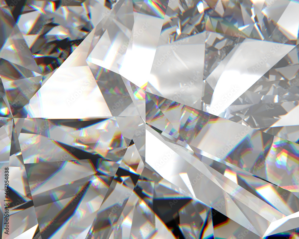 Poster realistic diamond crystal with caustic close up texture background 3d rendering