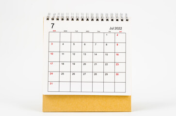 July 2022 desk calendar on white background.