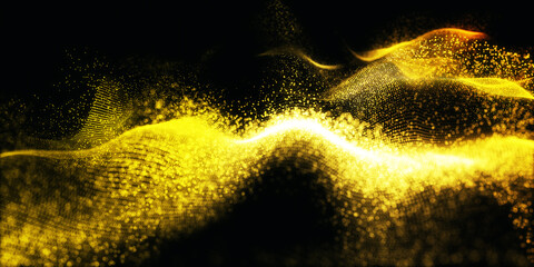 Abstract gold shiny wave design element. Curve gold wave glitter line effect flowing isolated concept background. Dot gold wave gold texture background. Abstract technology big data digital background