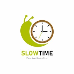 Slow time with snail and clock logo vector template. Suitable for business, web, animal, art and time symbol