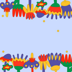 Vintage vector frame templates in the hippie style of the 70s and 60s. Psychedelic social networks with floral shapes. Bright square for wallpaper and back. Space for text.