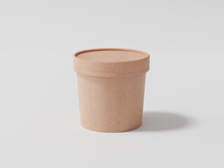 Round paper food packaging box, Kraft paper food container, 3d rendering, 3d illustration