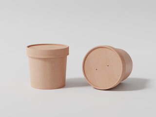 Round paper food packaging box, Kraft paper food container, 3d rendering, 3d illustration