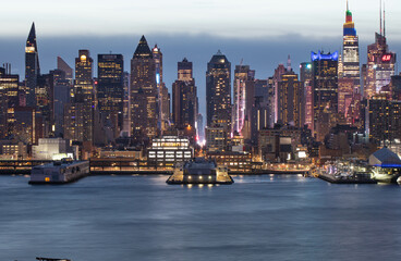 Manhattan panoramic view during early dark morning, long exposure detail shot, perfect fo web design.