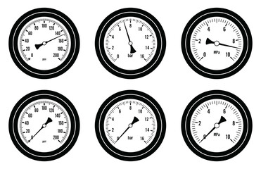 Dial pressure gauges. Flat icons. Vector illustration